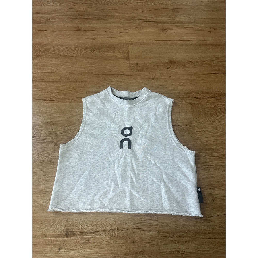 On Running Club Crew Crop Tank Womens XS Gray Sleeveless Logo Cotton Blend